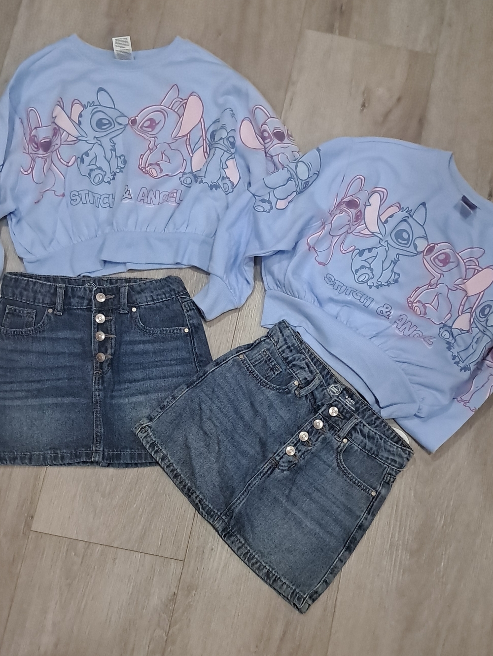 wonder nation Light Blue Stitch & Angel Graphic Skirt Outfit